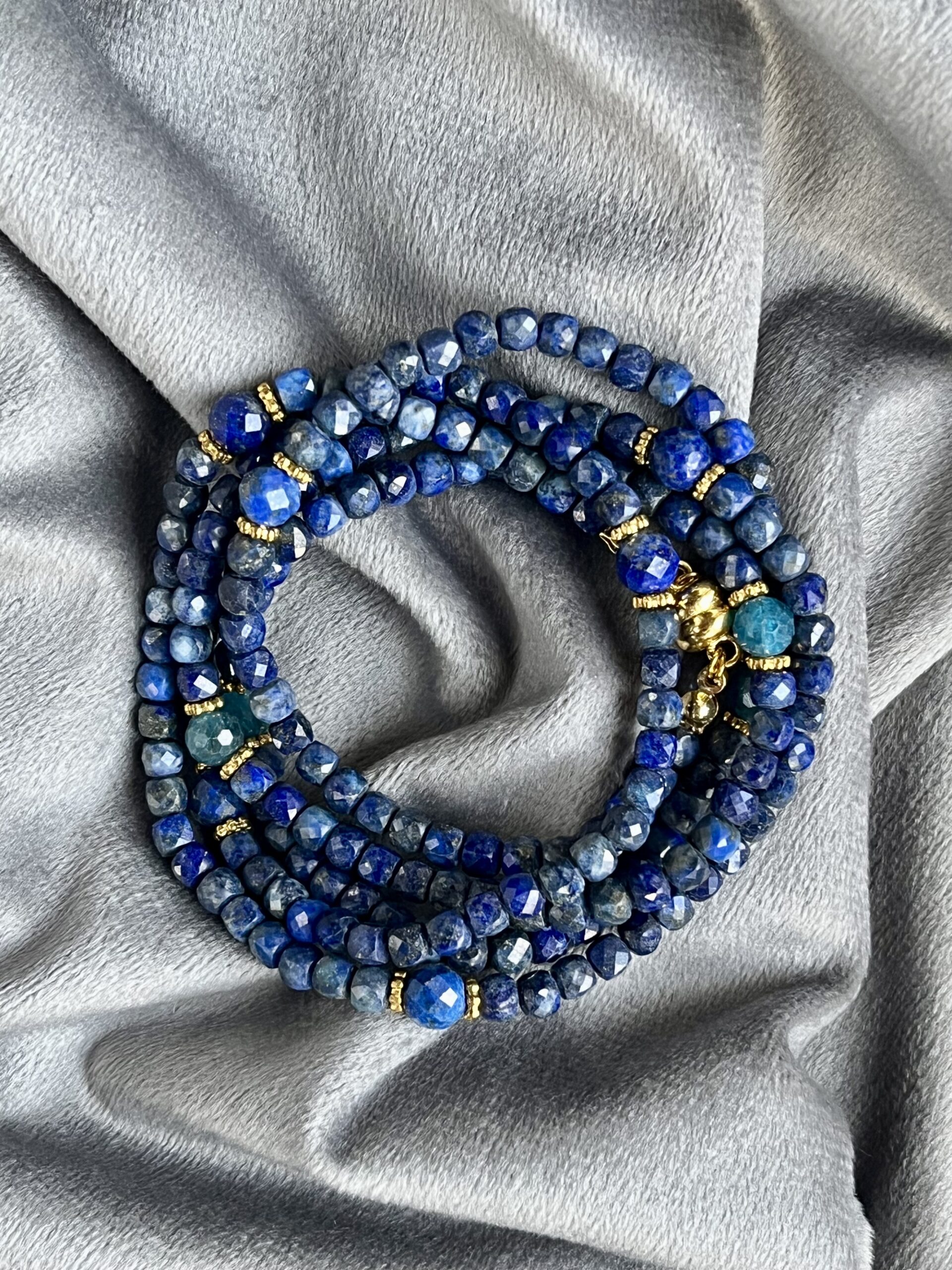 Lapislazuli Kette & Armband mit Apatit – Bild 6
