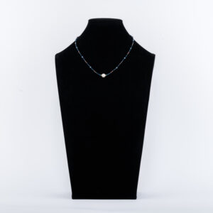 Saphir Halskette mit Perle und passenden Ohrringen