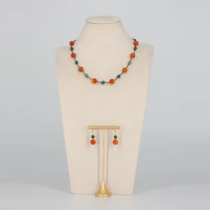 Karneol Schmuckset mit Moosachat von Senai Jewels, handgefertigt in Zürich