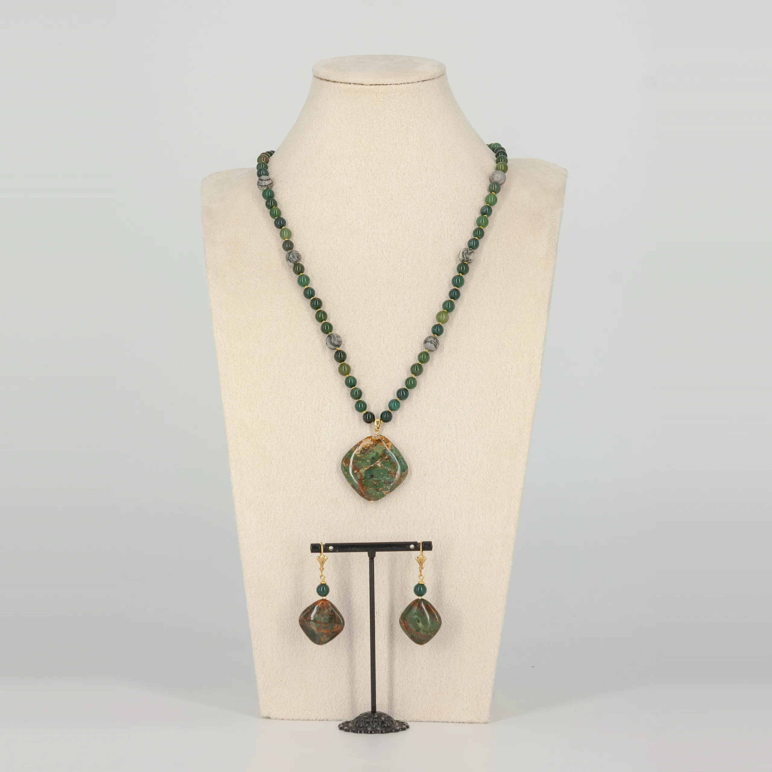 Moosachat Schmuckset mit Jaspis