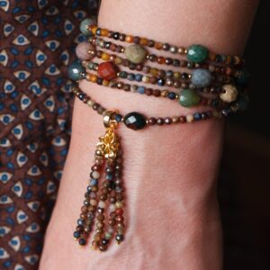 Pietersit & Indischer Achat Schmuckset mit Quasten