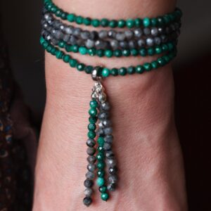 Kette & Armband aus Labradorit und Malachit mit Ohrringen