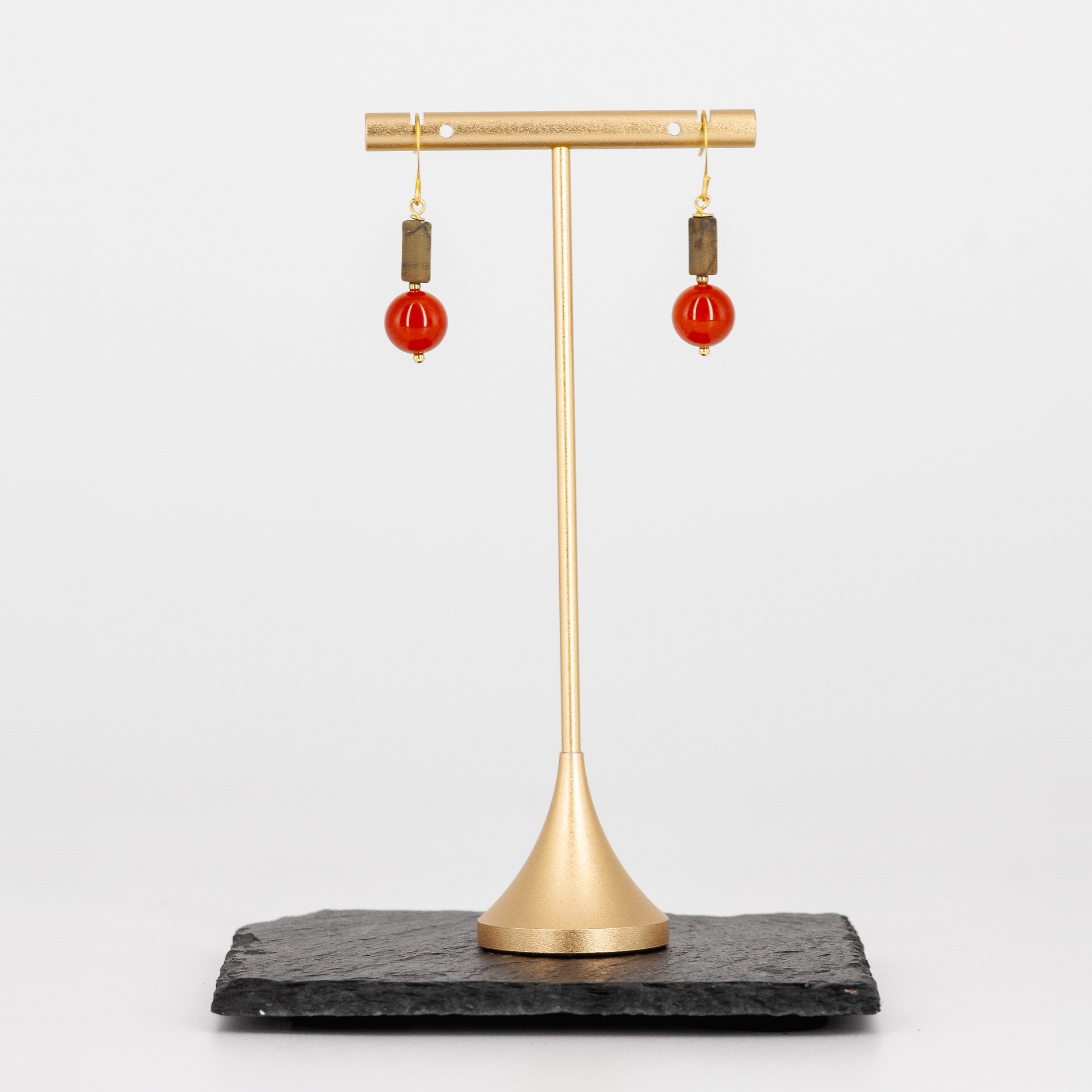 Karneol Ohrringe mit Picasso Jaspis von Senai Jewels, handgefertigt in Zürich