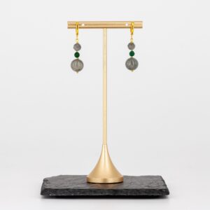 Grauer Mondstein Schmuckset mit grünen Akzenten – Ohrringe des Sets